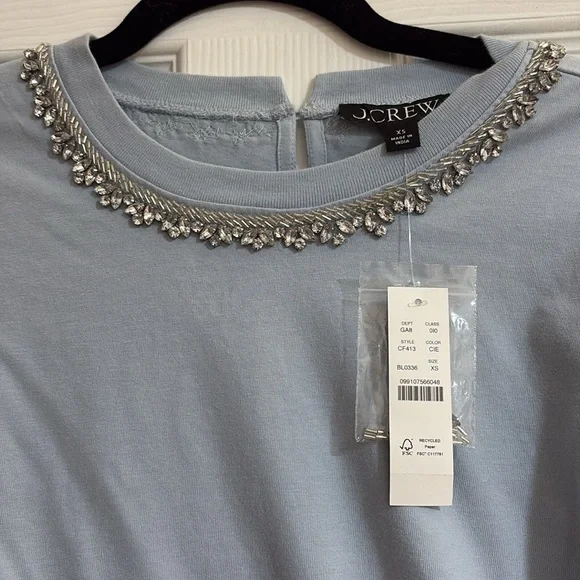 NWT J. Crew Heavy Jersey TShirt with Rhinestones Embellished XS Blue - Picture 3 of 6